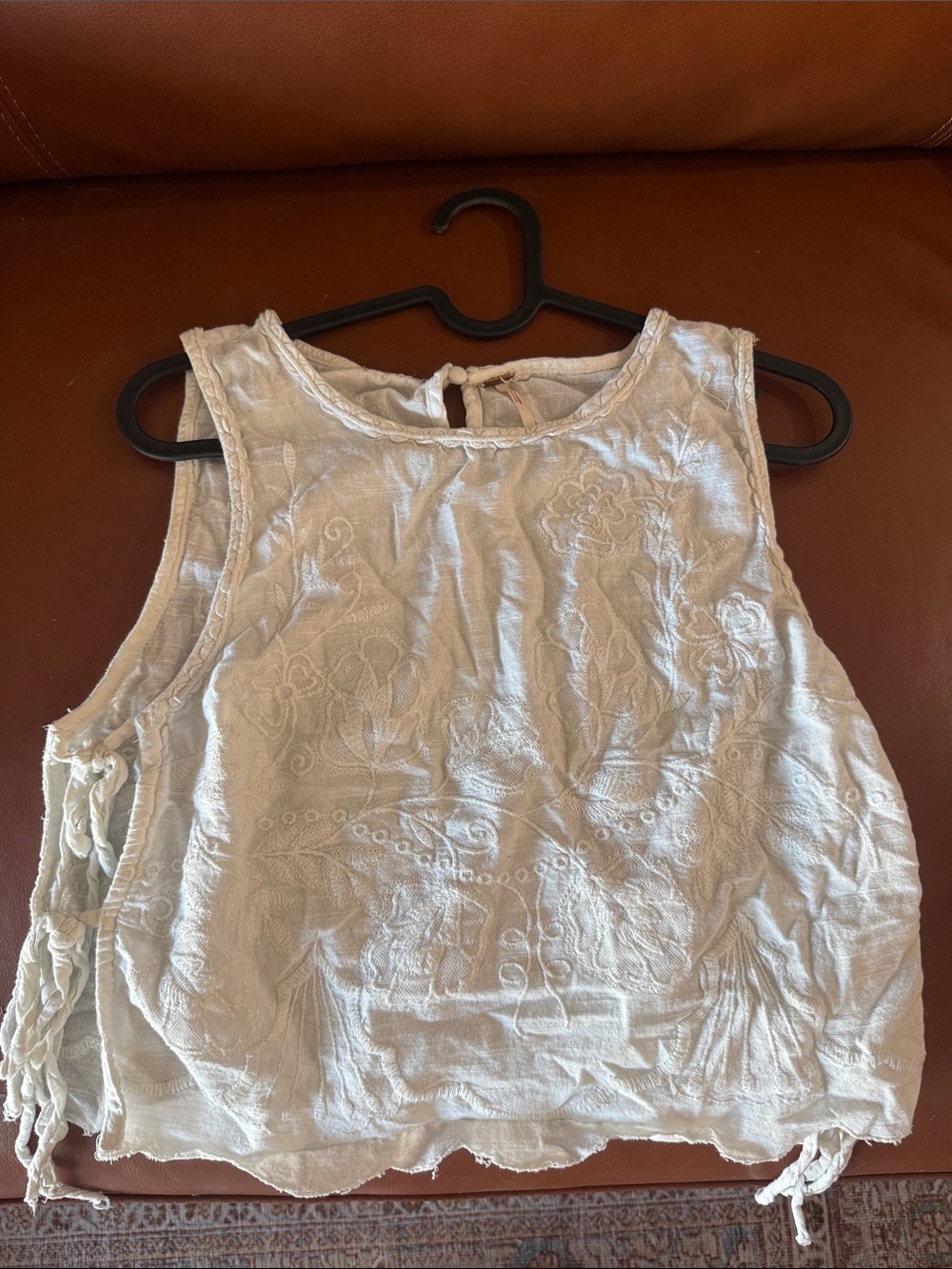 Free People Cream Embroidered Cropped Camisole